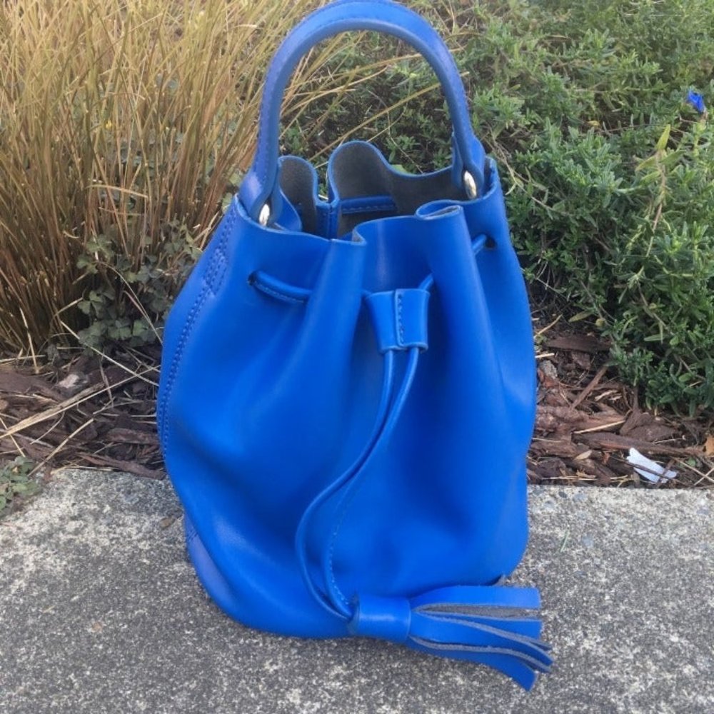 Beautiful 100% Leather Cobalt Blue Bucket Bag